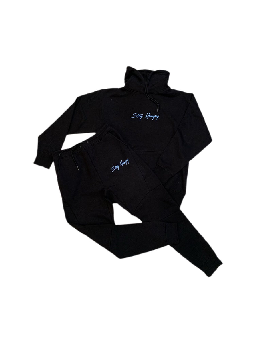 Black & Light Blue 3D Embroidered Stay Hungry Sweatsuit