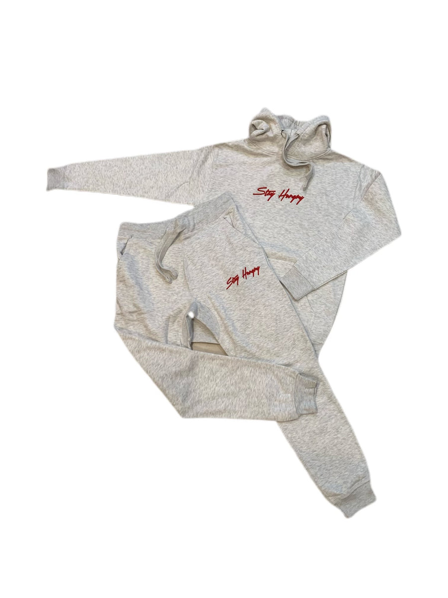 Cream & Red 3D Embroidered Stay Hungry Sweatsuit