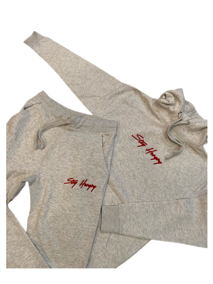 Cream & Red 3D Embroidered Stay Hungry Sweatsuit