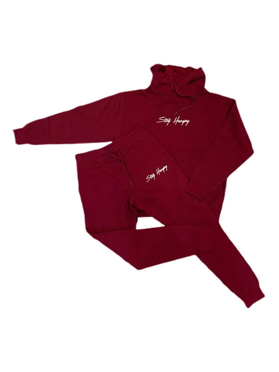 Burgundy & Cream 3D Embroidered Stay Hungry Sweatsuit