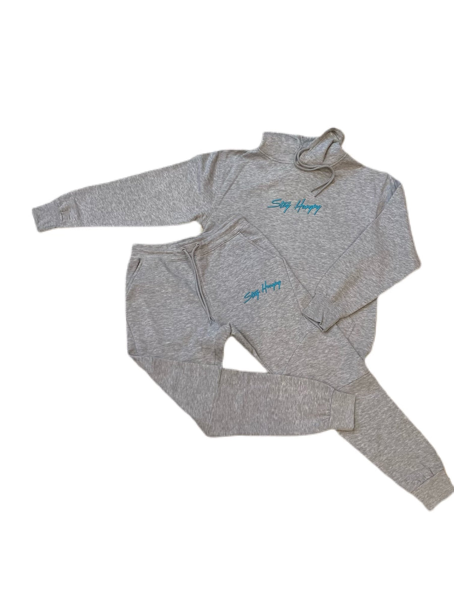 Heather Grey & Teal 3D Embroidered Stay Hungry Sweatsuit