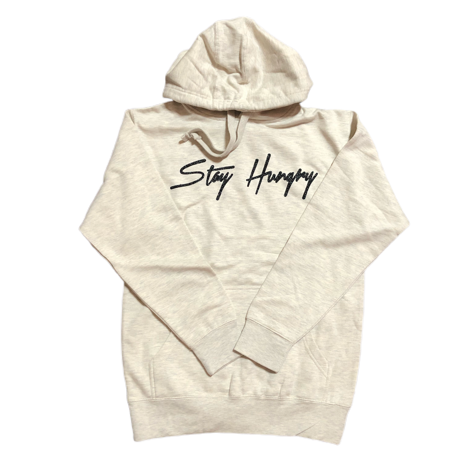 Oatmeal Creme with black Stay Hungry Hoodie