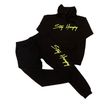 Black Sweatsuit With Neon Green Stay Hungry