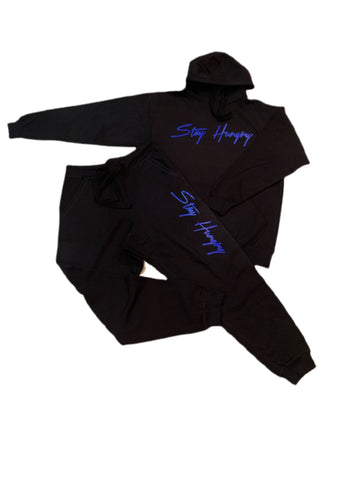 Black Sweatsuit With Blue Stay Hungry