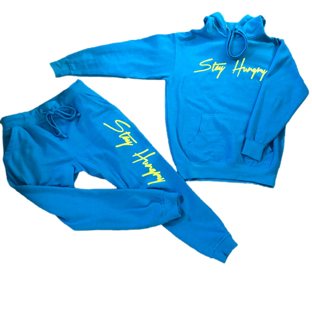 Stay Hungry Sweat Suit Turquoise / Neon Green