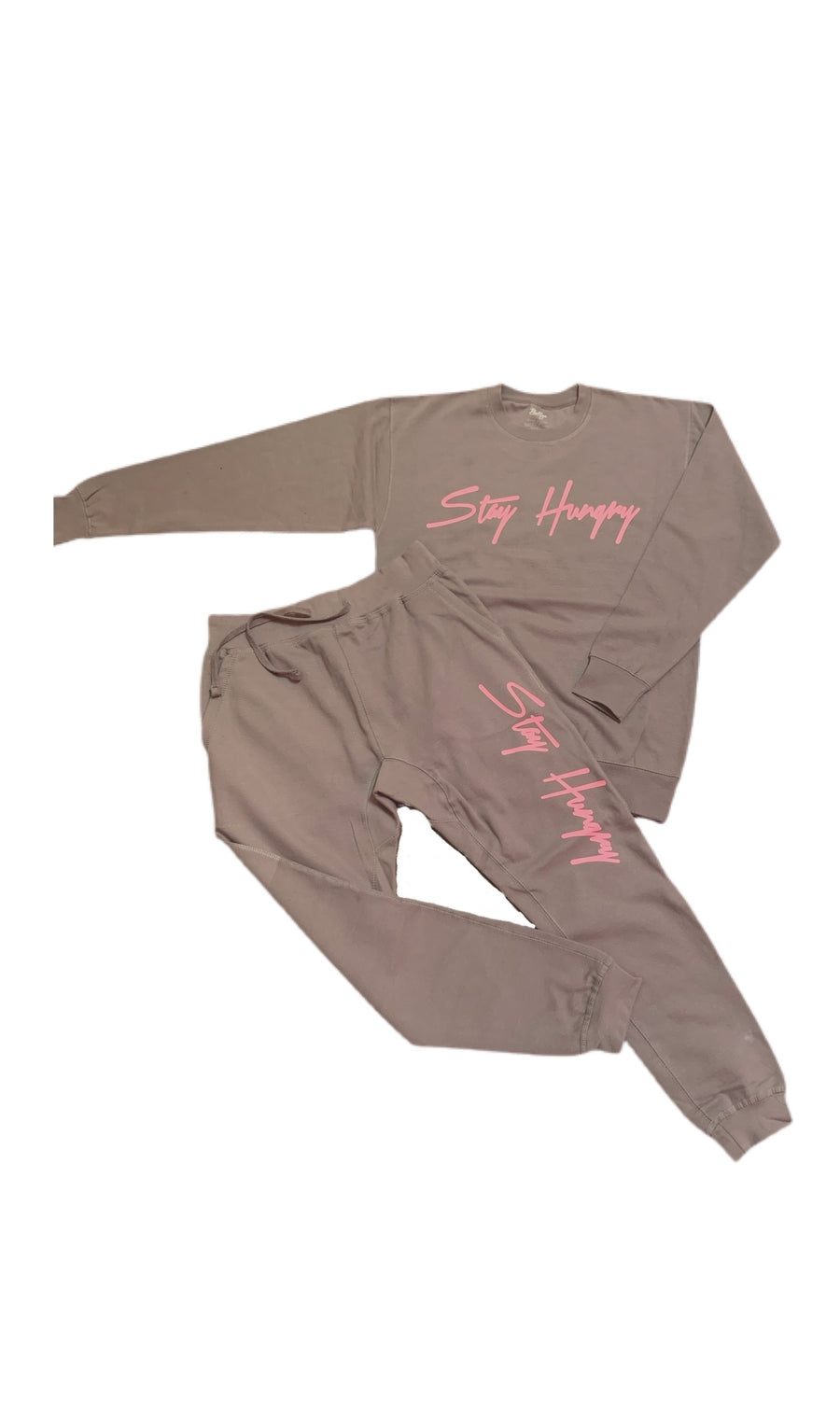 Stay Hungry Crewneck sweatsuit  Storm Grey with pink