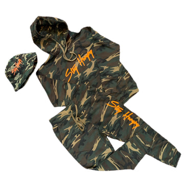 Stay Hungry Camo with neon orange set