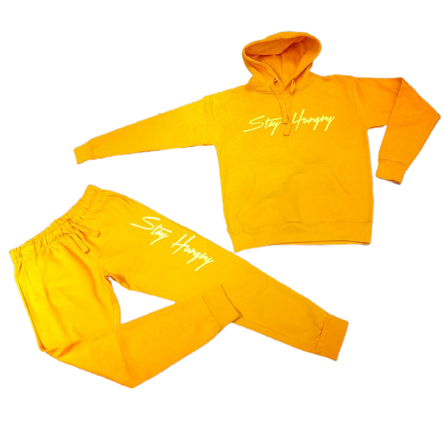 Gold Stay Hungry Sweat Suit with Neon Green Design