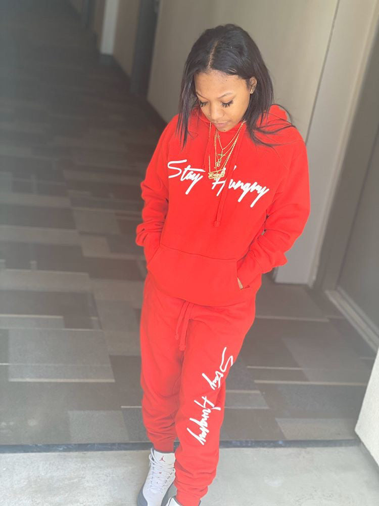 Stay Hungry Sweat Suit - Red