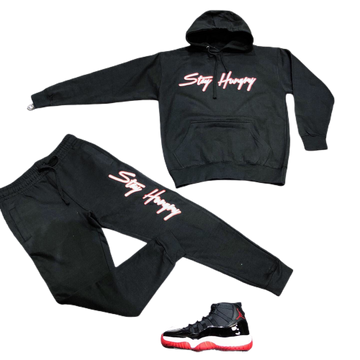 Premium Black Stay Hungry Sweatsuit with Exclusive 2 tones White/Red design