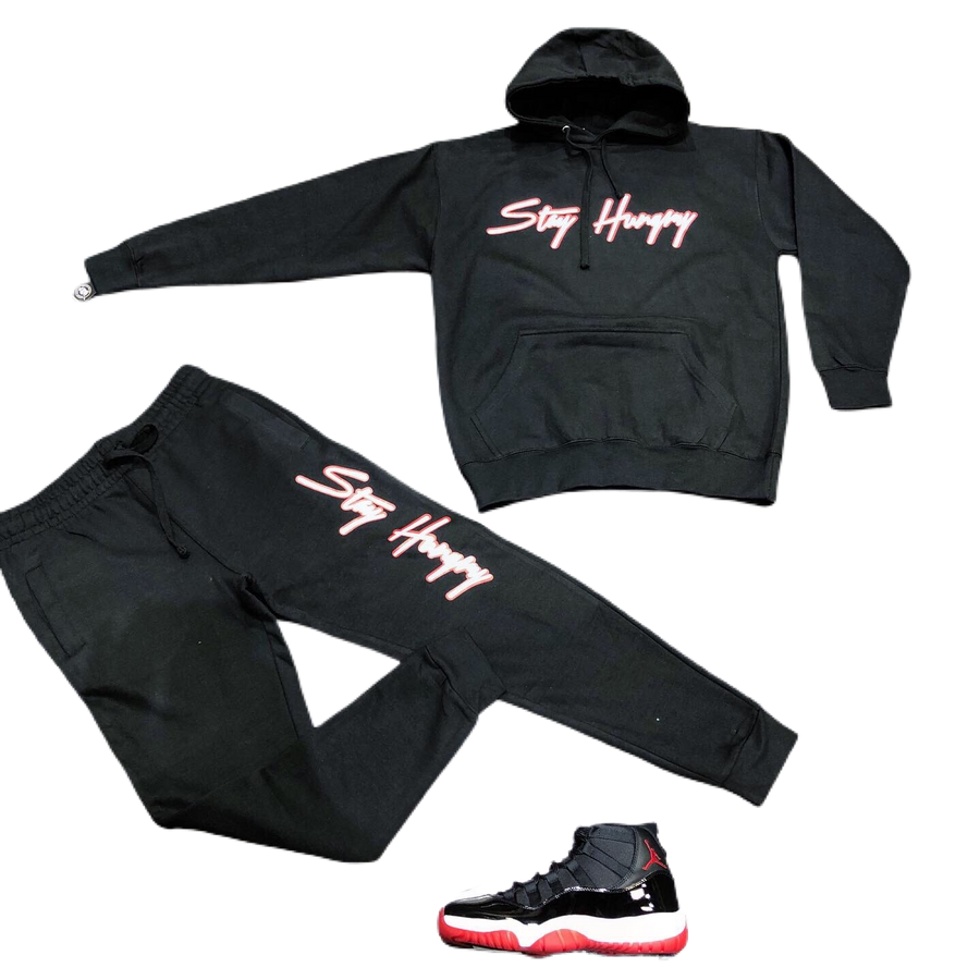 Premium Black Stay Hungry Sweatsuit with Exclusive 2 tones White/Red design